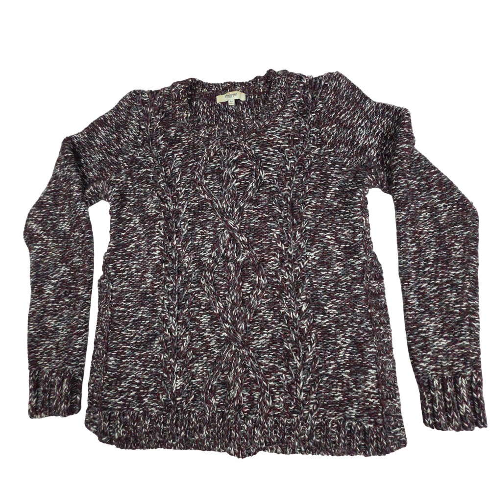 Madewell Cable Knit Side Slit Sweater Womens XS Maroon Marled Soft Alpaca Wool